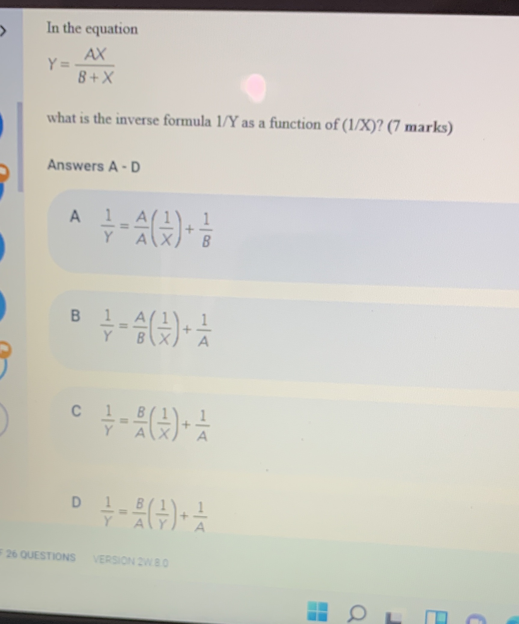 In the equation Y= . AX 8 +X what is the inverse