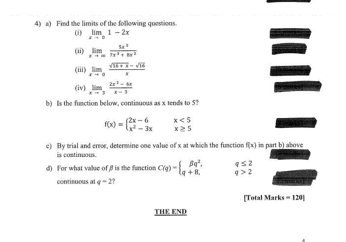 4) a) Find the limits of the following questions.