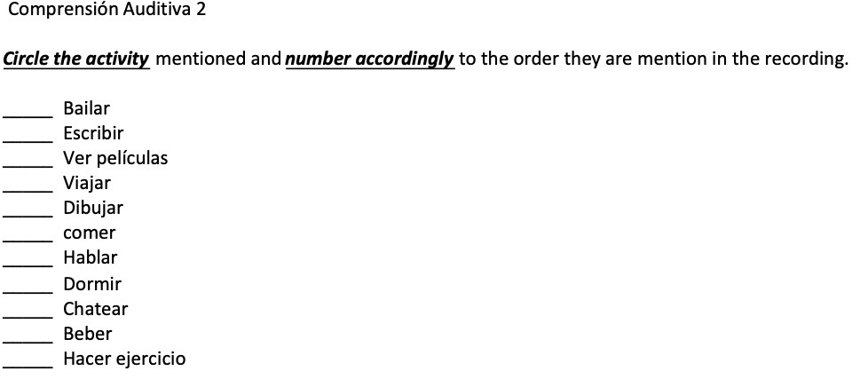 Comprension Auditiva 2 Circle the activity
