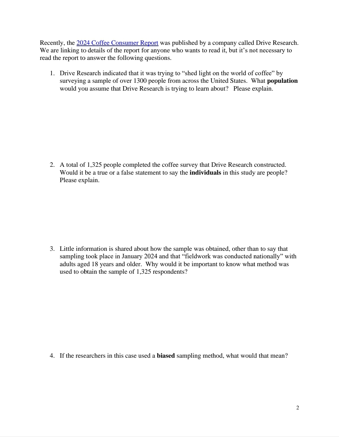 Part 1: Coffee consumption One of our goals in