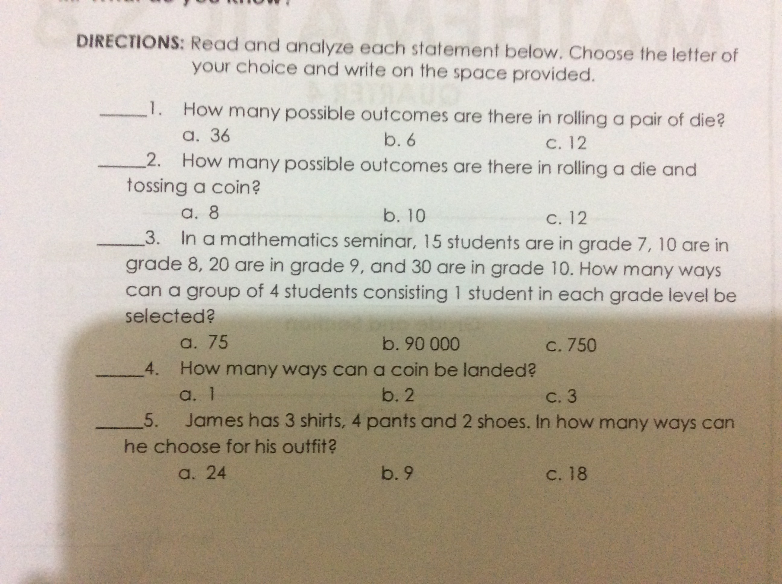 DIRECTIONS: Read and analyze each statement