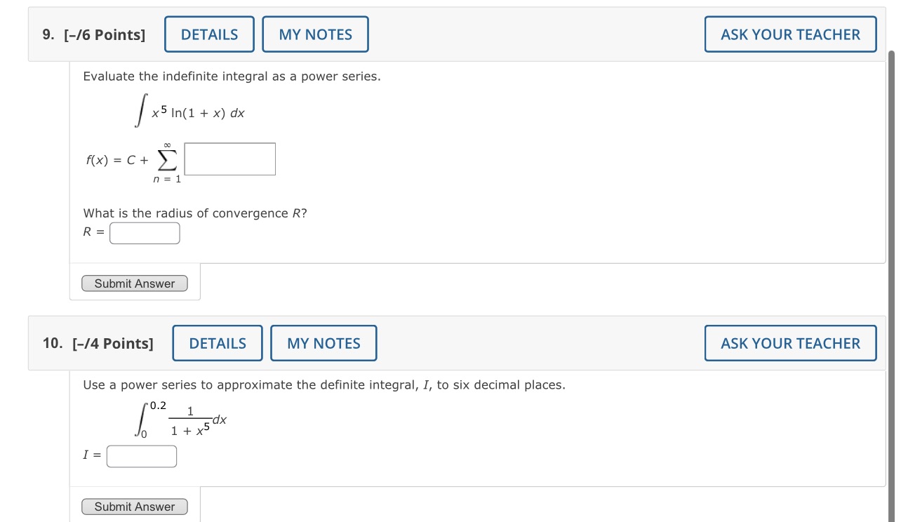 Could you help me with 9 and 10 9. [-/6 Points]