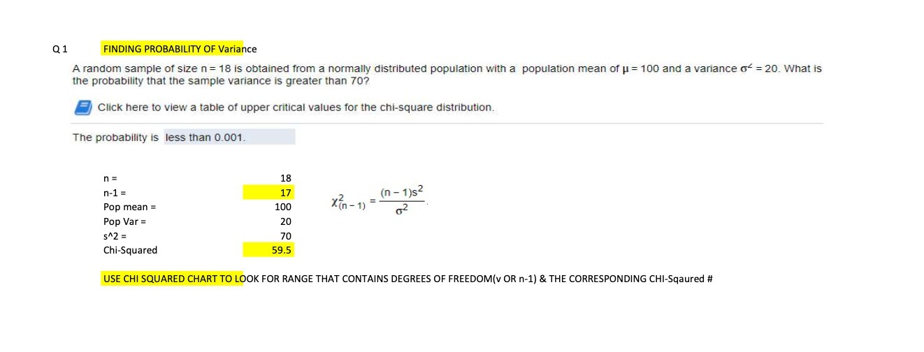 Q1 FINDING PROBABILITY OF Variance A random