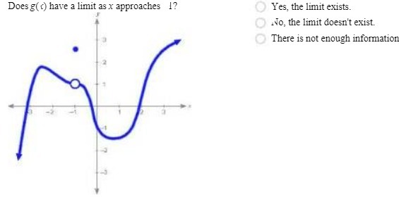 Does g() have a limit as x approaches 1? O Yes,