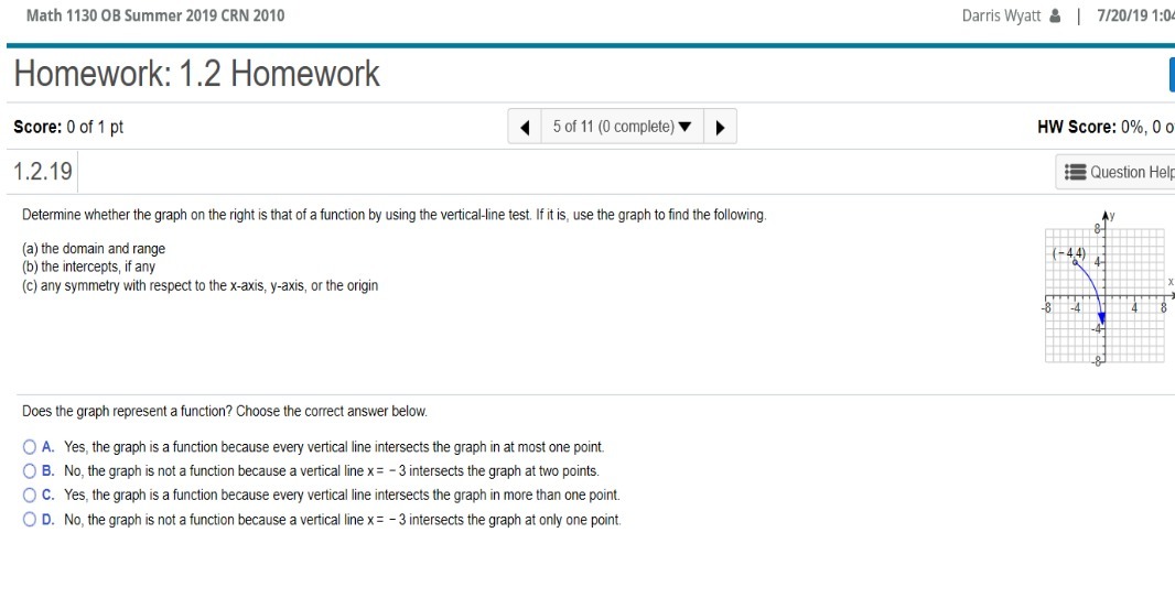 Math 1130 OB Summer 2019 CRN 2010 Darris Wyatt &