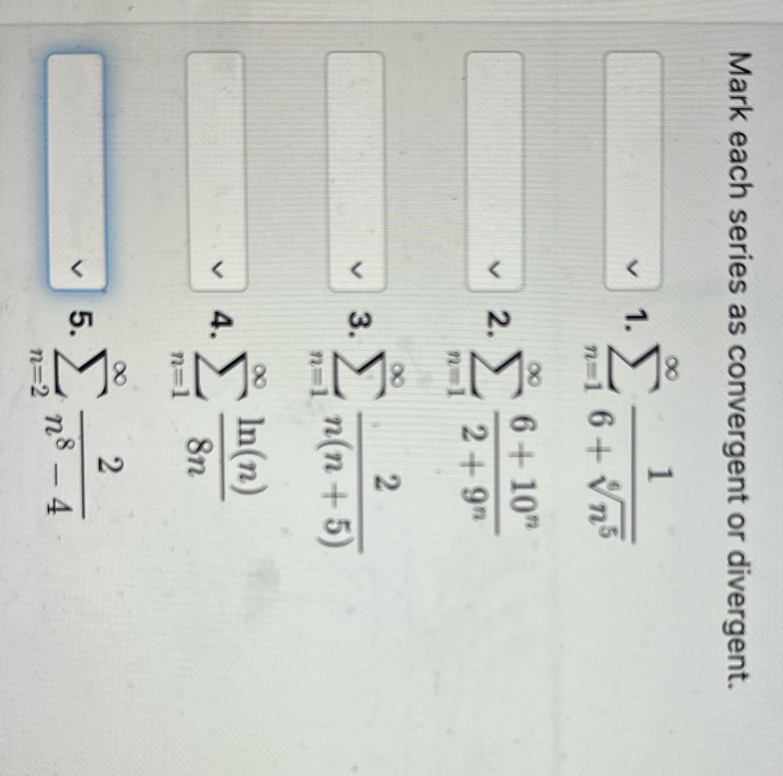 H n(n+ 5) 6+ Vn5 6+ 10" 249 In(n) Mark each