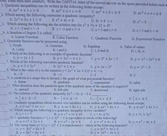 Kindly show your solutions. Other items are