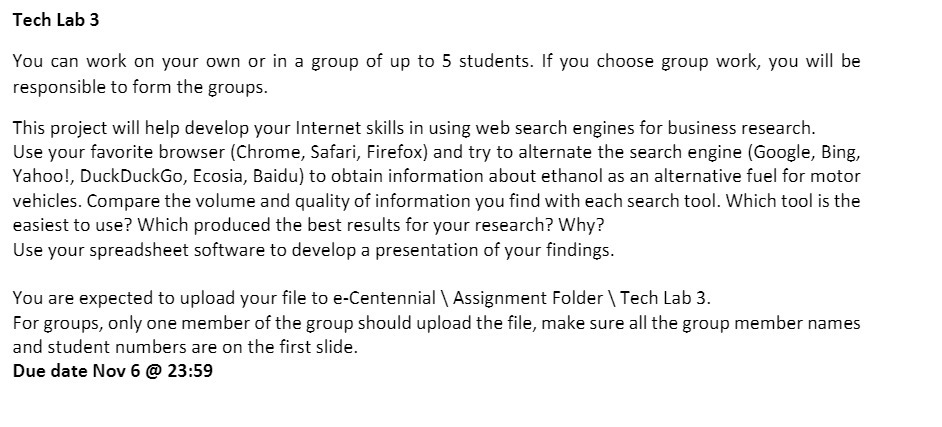 Tech Lab 3 You can work on your own or in a group