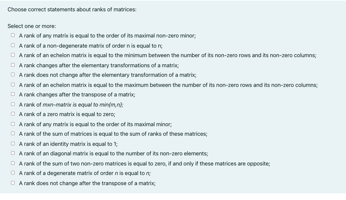 Choose correct statements about ranks of