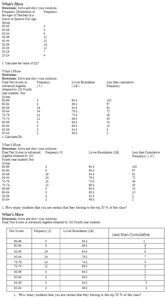 What's More Directions: Solve and show your