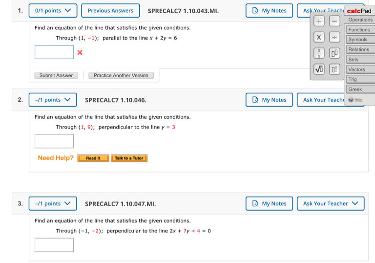 1. 0/1 points V Previous Answers SPRECALC7