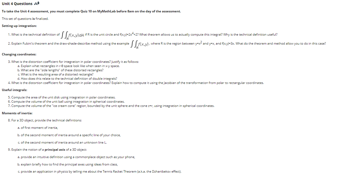 Unit 4 Questions To take the Unit 4 assessment,