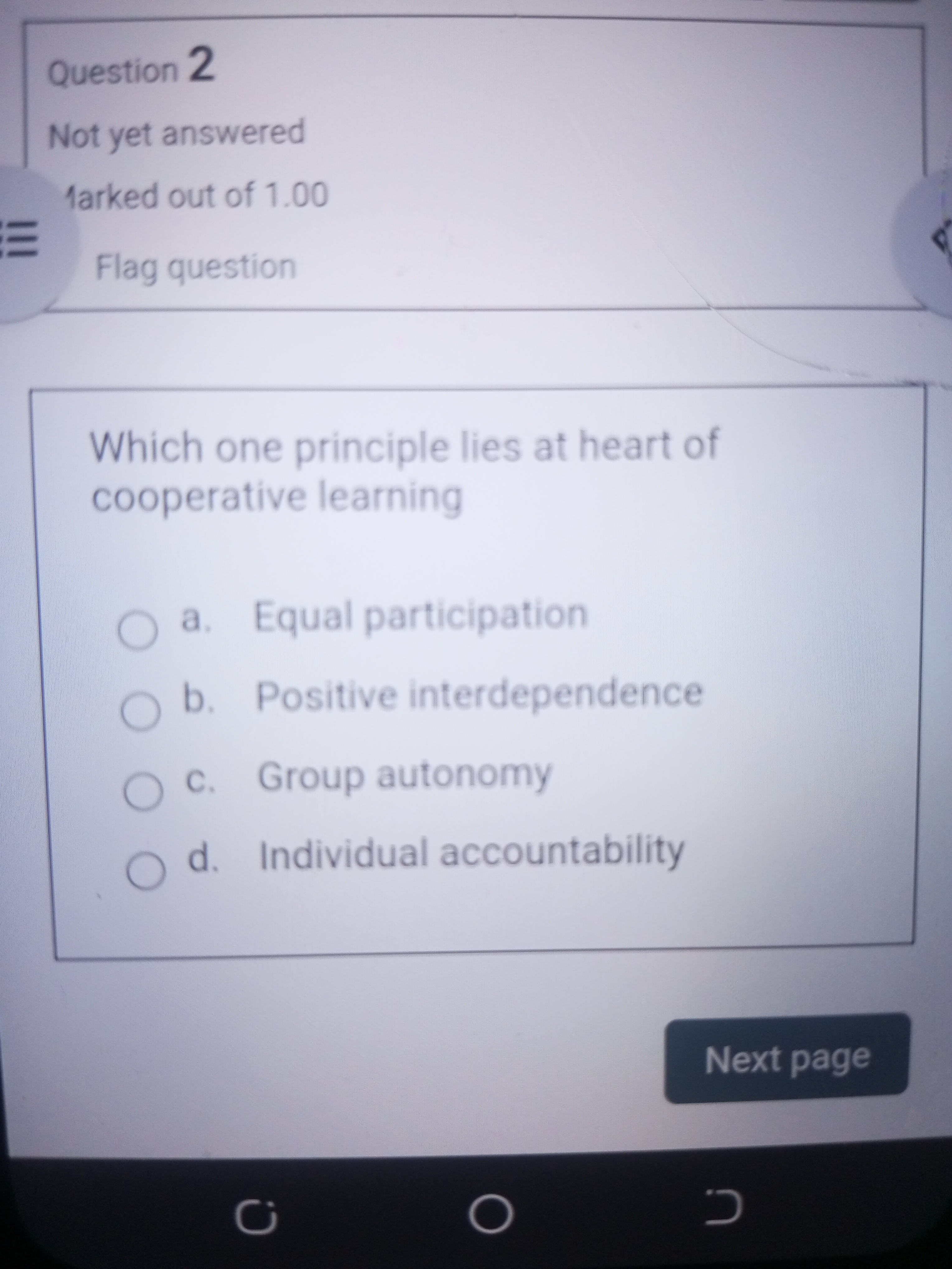 Question 2 Not yet answered Marked out of 1.00 E