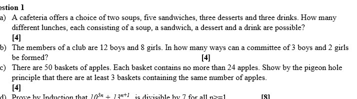 estion 1 a) A cafeteria offers a choice of two