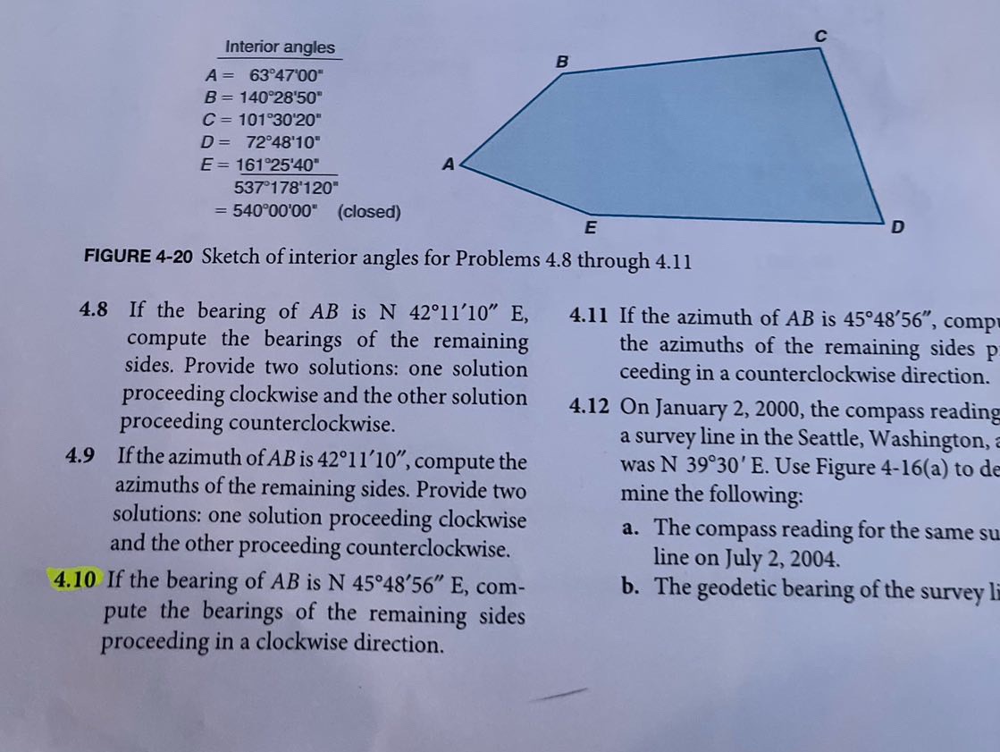 I need the answer to 4.10 C Interior angles B A =