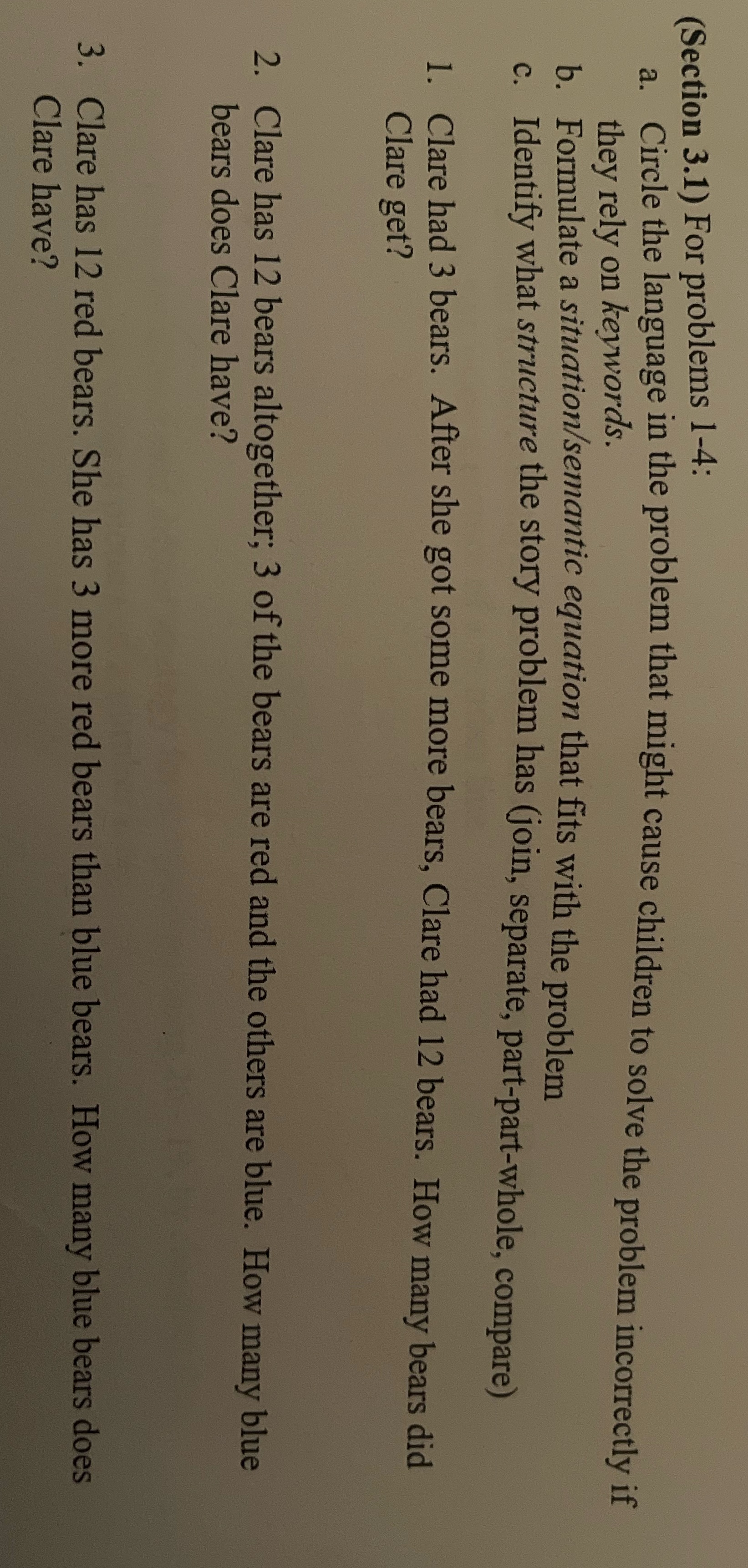 (Section 3.1) For problems 1-4: a. Circle the