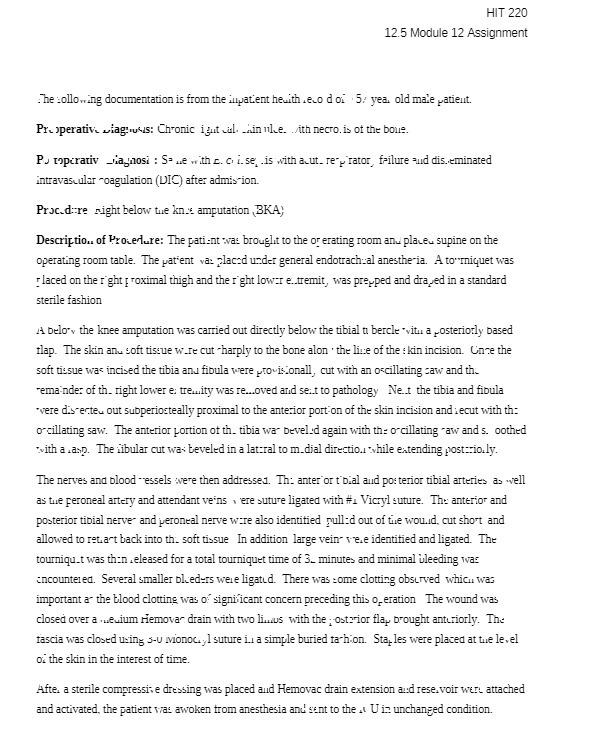 HIT 220 12.5 Module 12 Assignment The wollowing