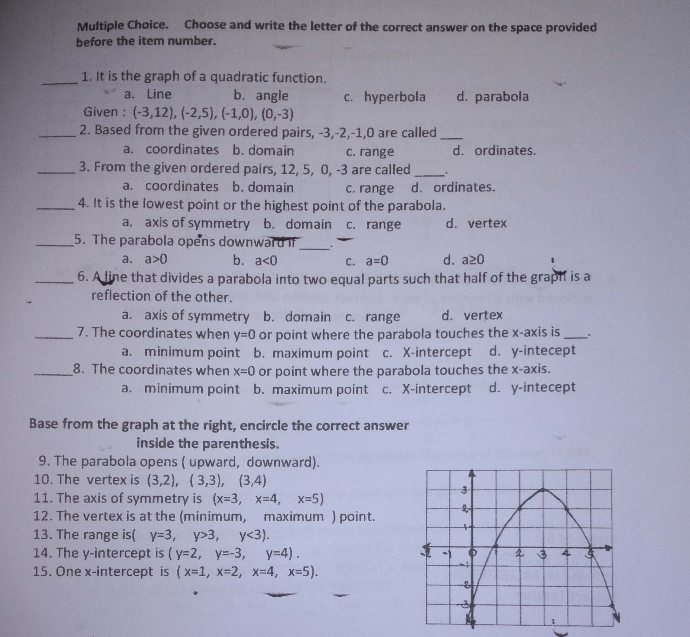 Multiple Choice. Choose and write the letter of