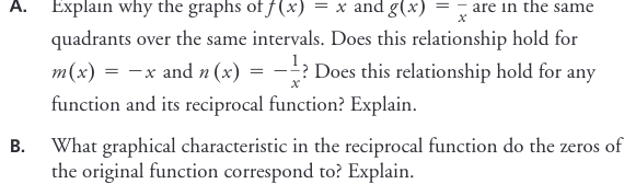 \fA. Explain why the graphs of f (x) = x and g(x)