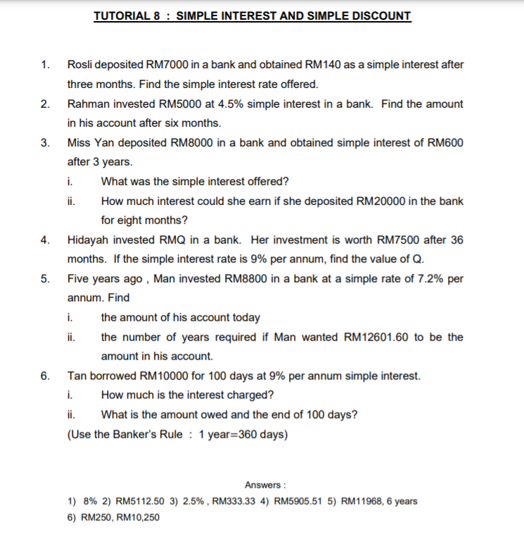 Mathematics in Finance The formula: TUTORIAL 8 :