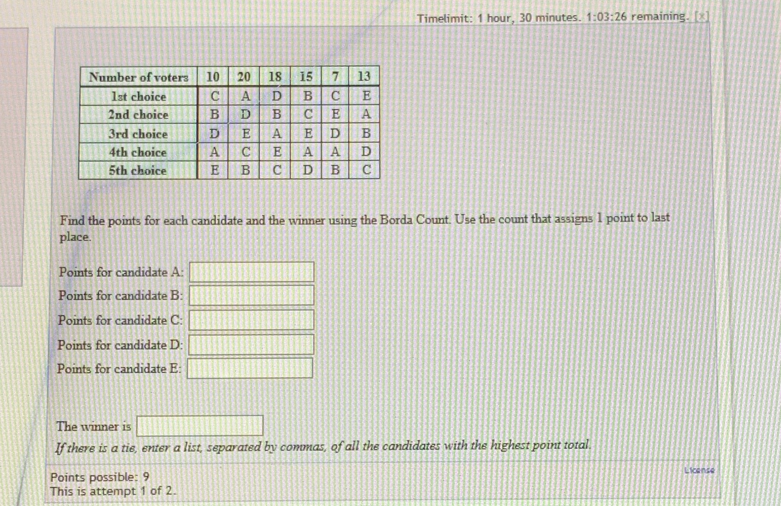 Timelimit: 1 hour, 30 minutes. 1:03:26 remaining.
