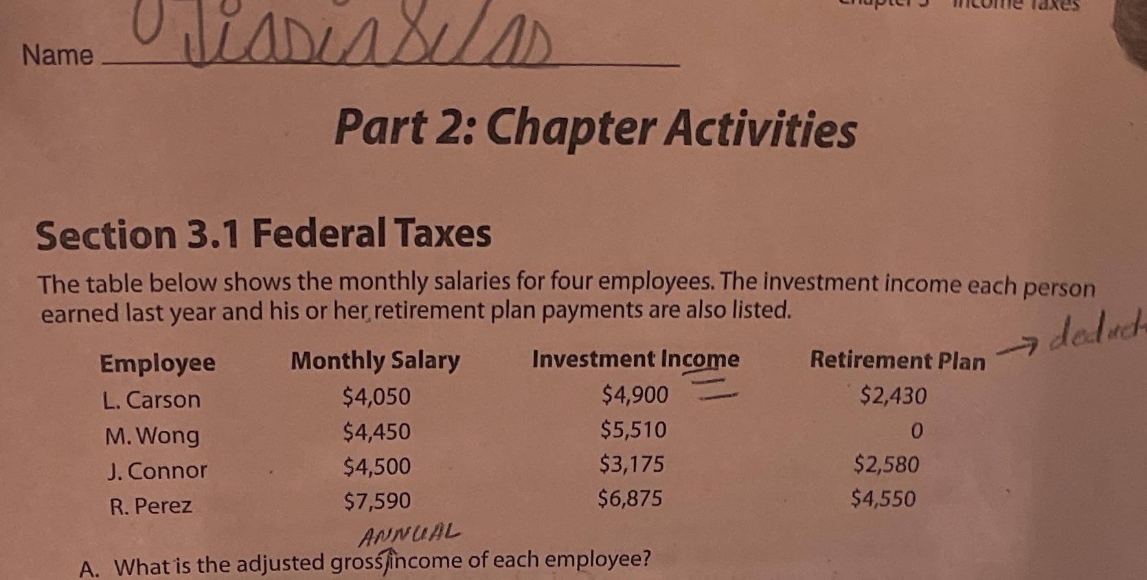 Name Part 2: Chapter Activities Section 3.1