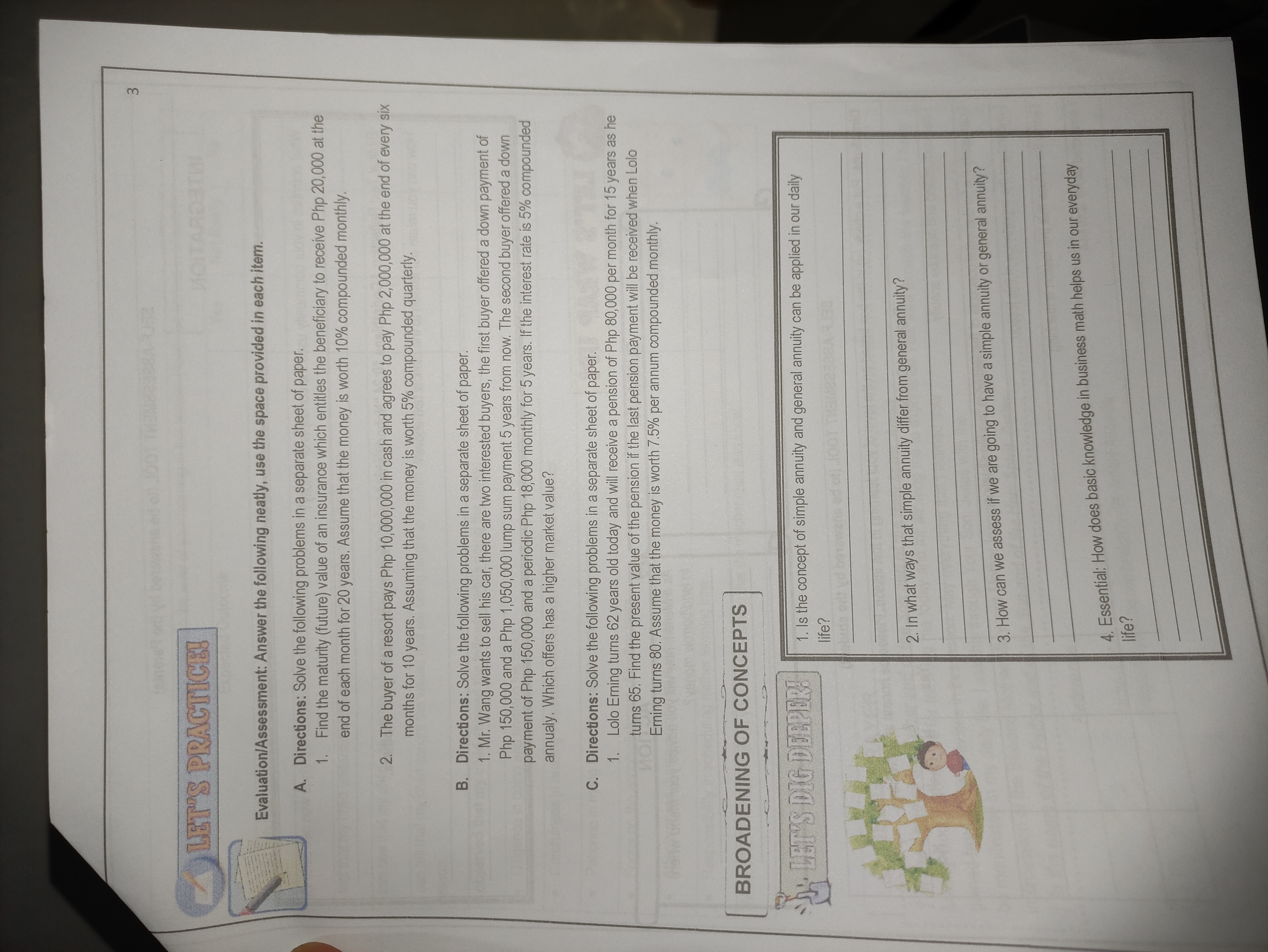 w T'S PRACTICE! Evaluation/Assessment: