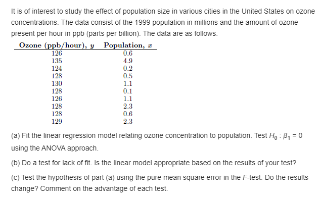 Question 1: For the data in Exercise 11.29, nd a