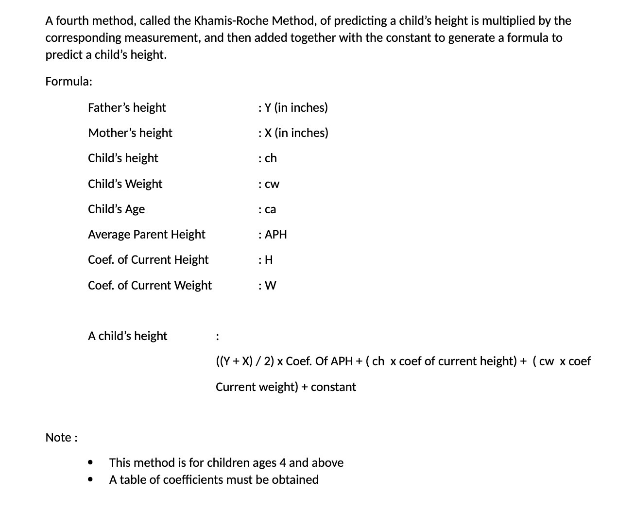 A fourth method, called the Khamis-Roche Method,