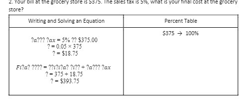 2. Your bill at the grocery store Is $3/5. The