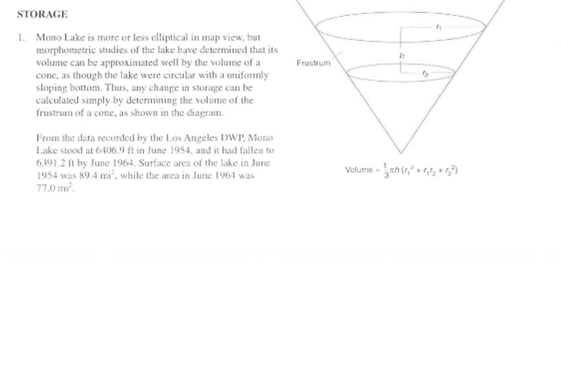STORAGE 1. Mono Lake is more or less elliptical