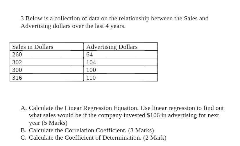 3 Below is a collection of data on the