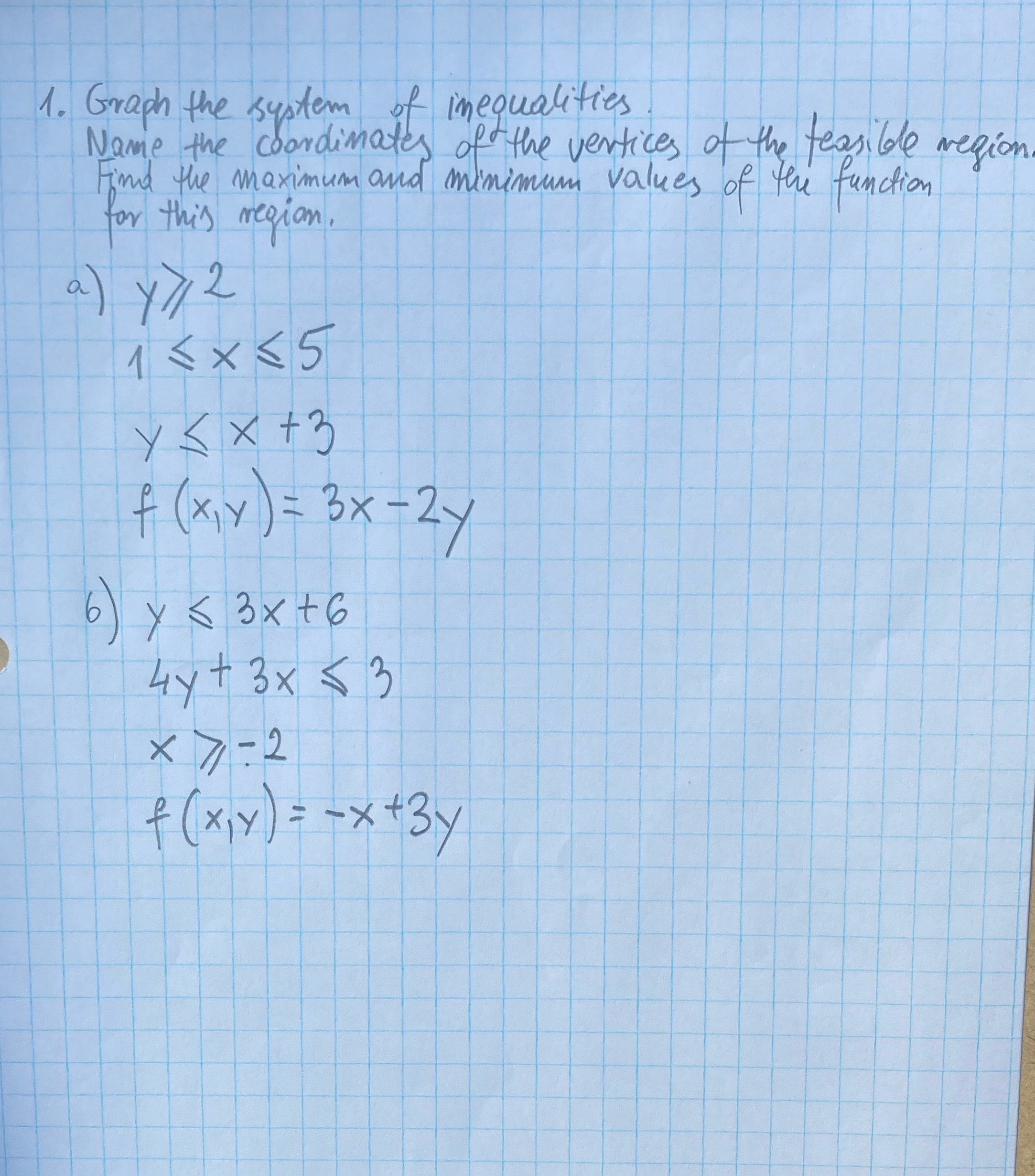 1. Graph the system of inequalities Name the