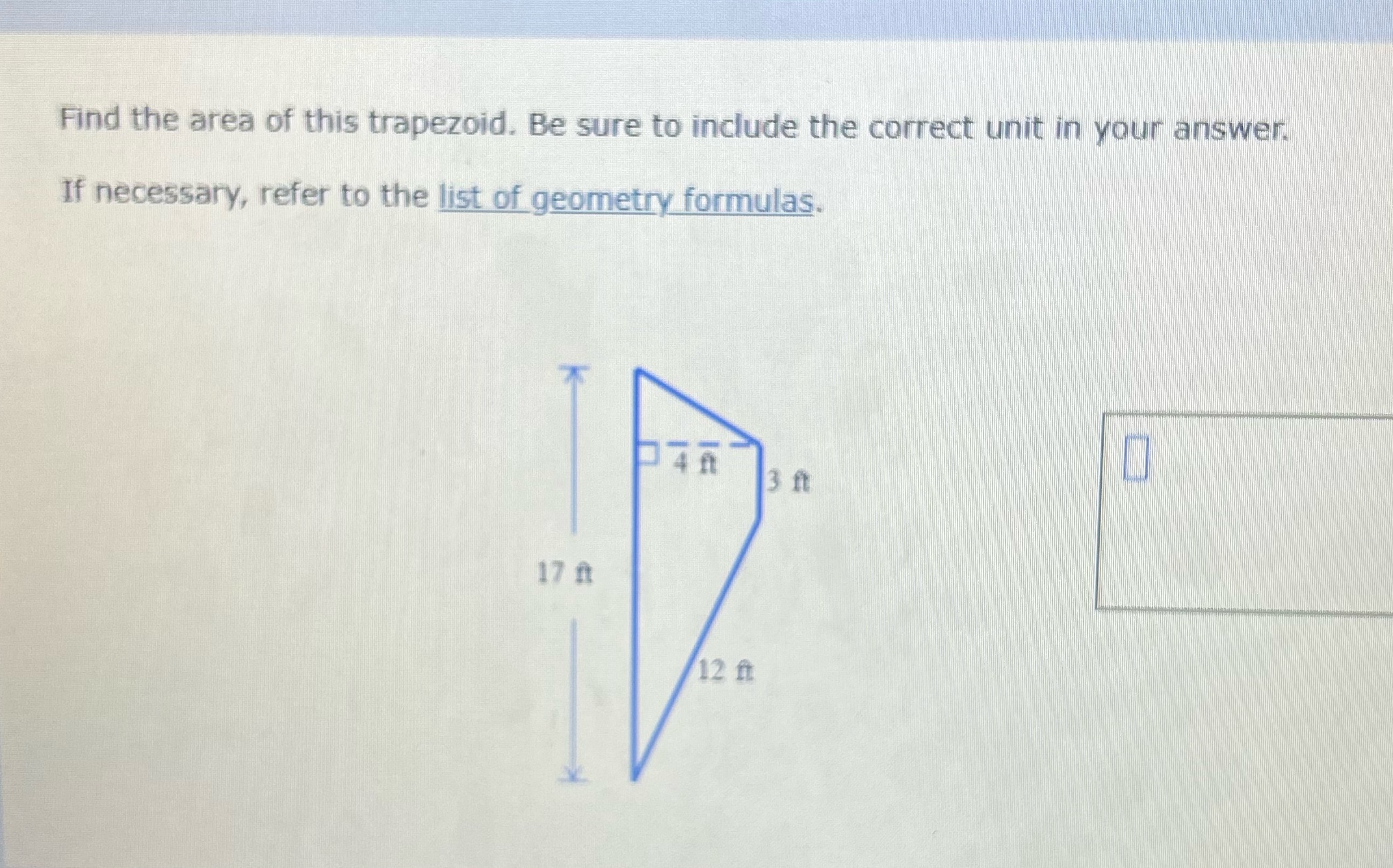 Find the area of this trapezoid. Be sure to