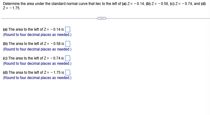 Determine the area under the standard normal