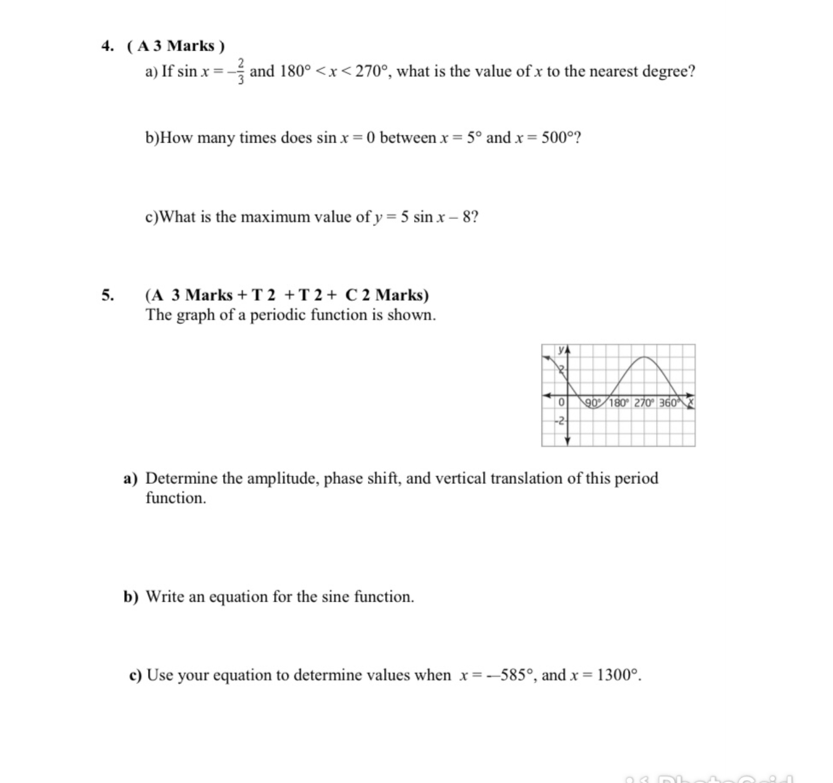Number 5 Given graph is a graph of function