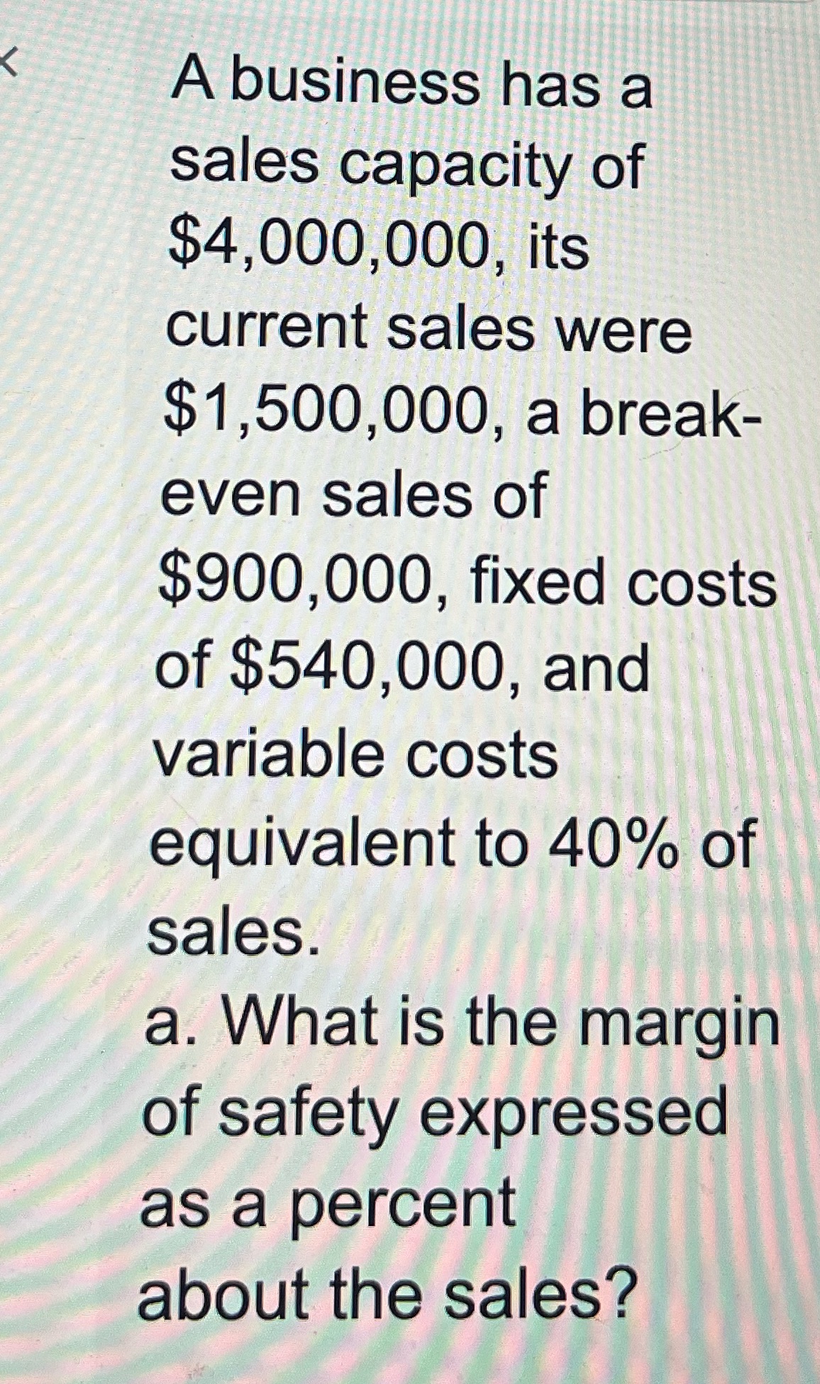 A business has a sales capacity of $4,000,000",