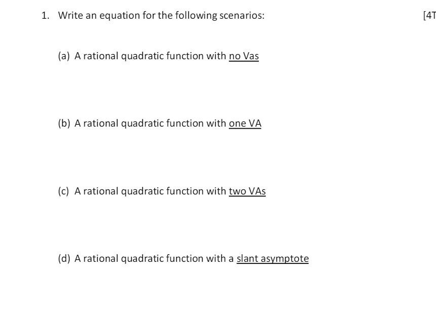 1. Write an equation for the following scenarios:
