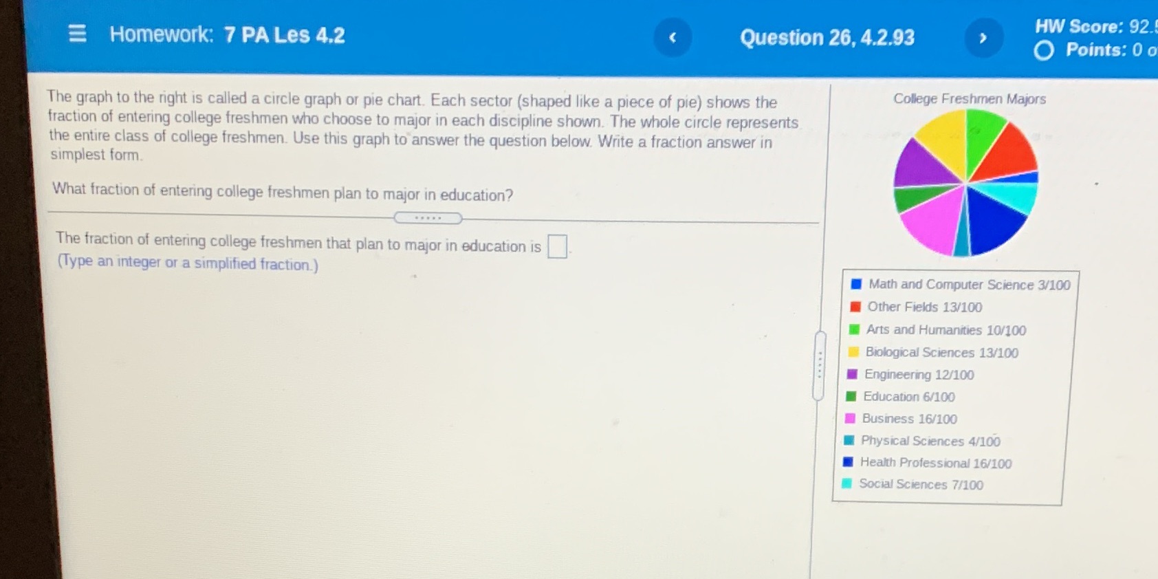 Question 26, 4.2.93 HW Score: 92. Homework: 7 PA