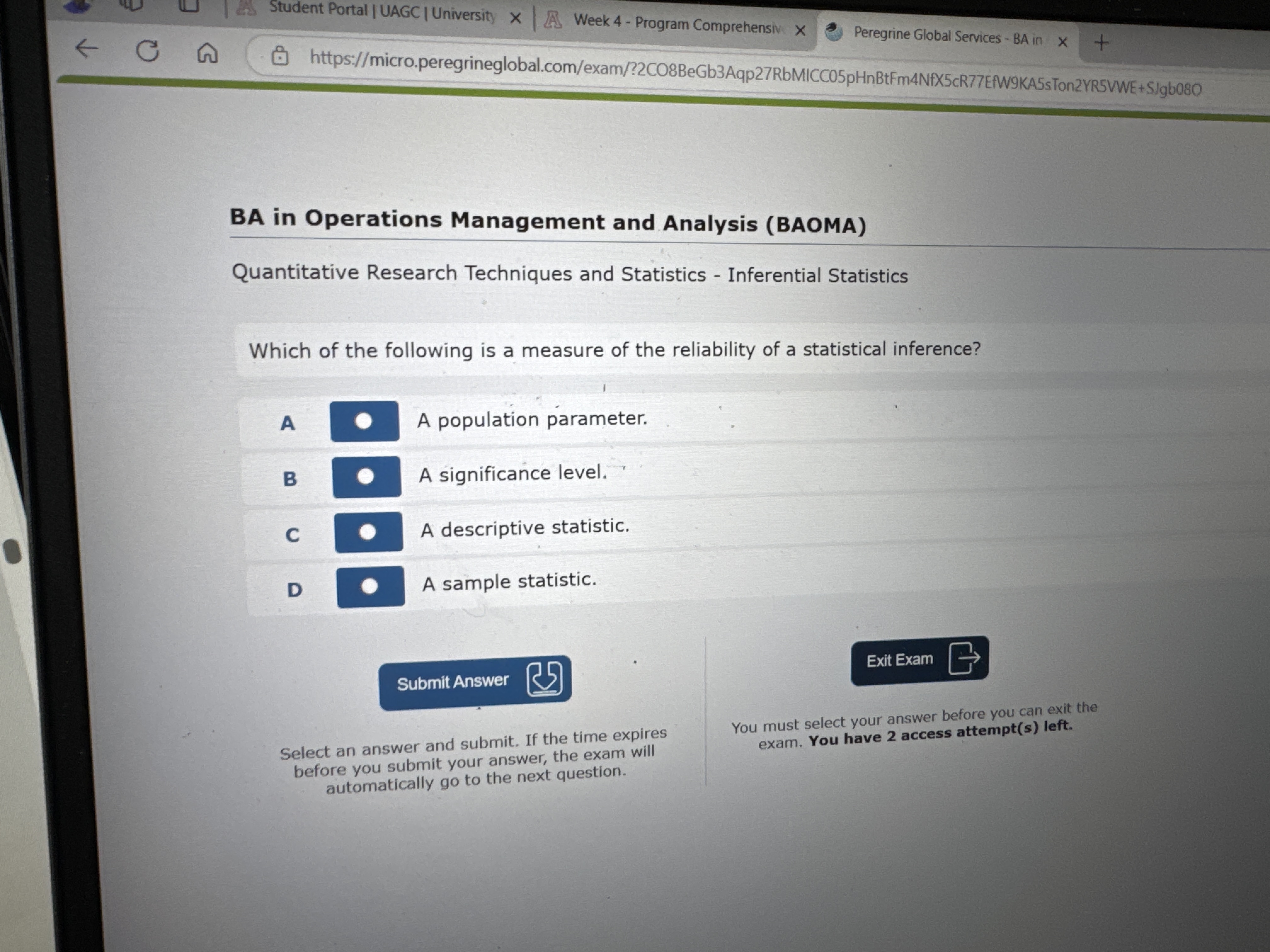 Measures of the reliability Student Portal | UAGC