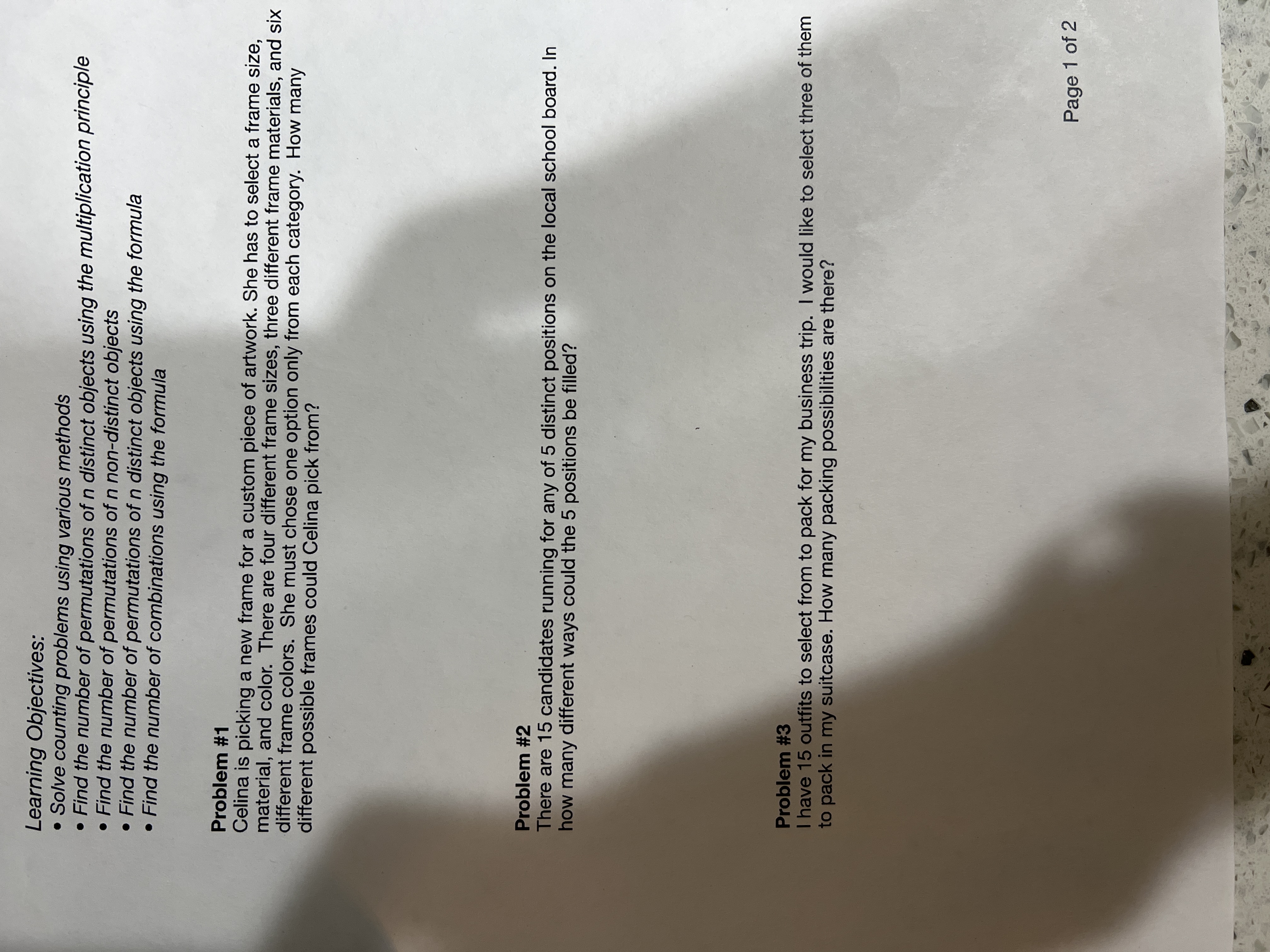Learning Objectives: . Solve counting problems