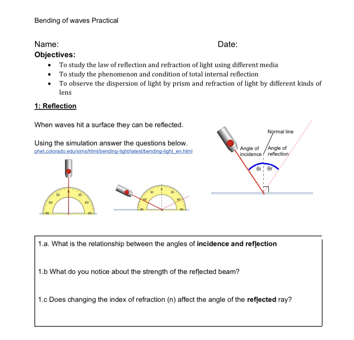 Bending of waves Practical Name: Date: