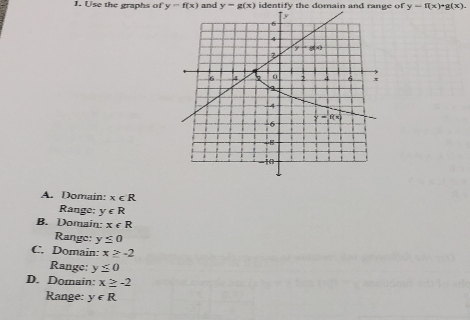1. Use the graphs of y = f(x) and y = g(x)