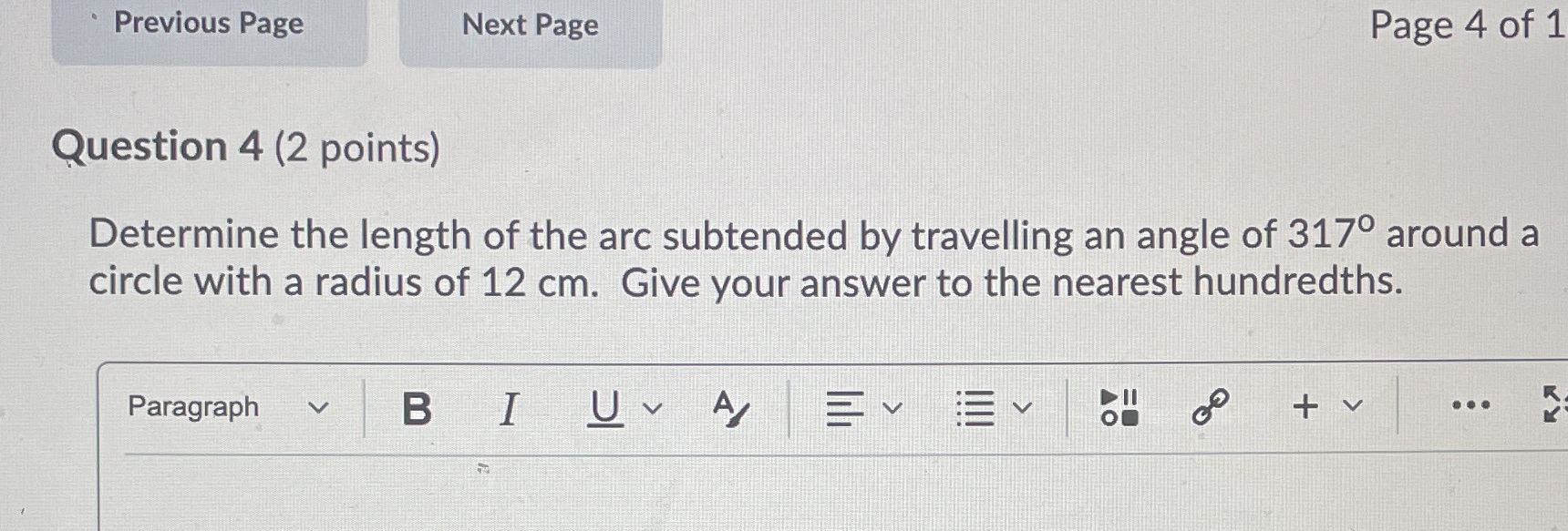 Previous Page Next Page Page 4 of 1 Question 4 (2