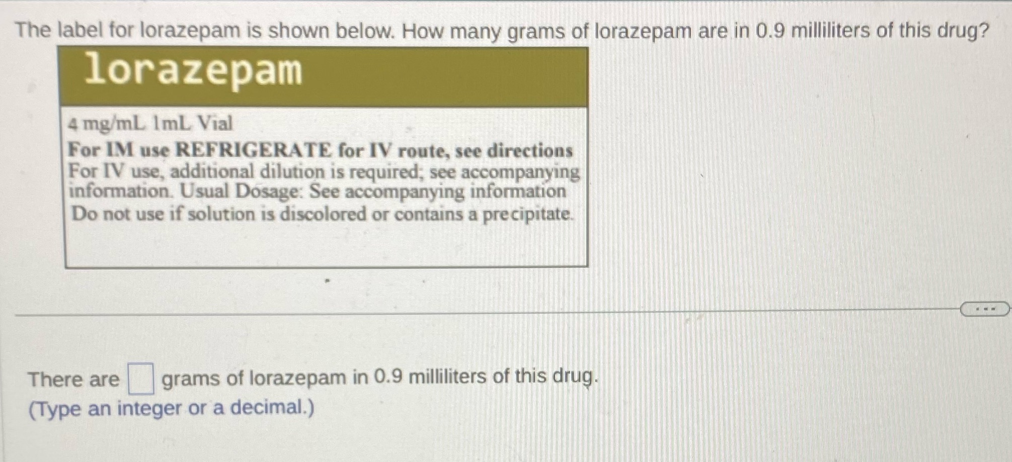 The label for lorazepam is shown below. How many