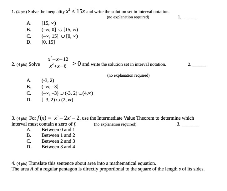 1. (4 pts) Solve the inequality x" < 15x and
