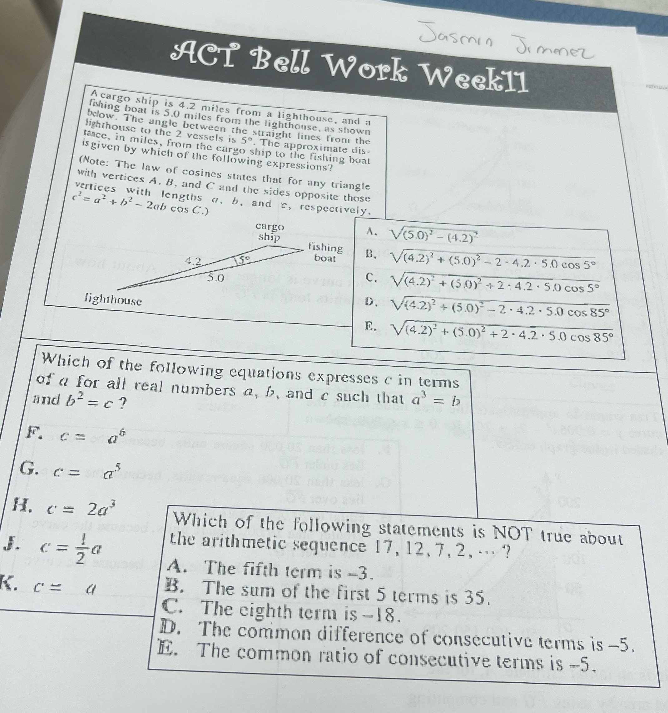 Jasmin Jimenez ACT Bell Work Weekll A cargo ship