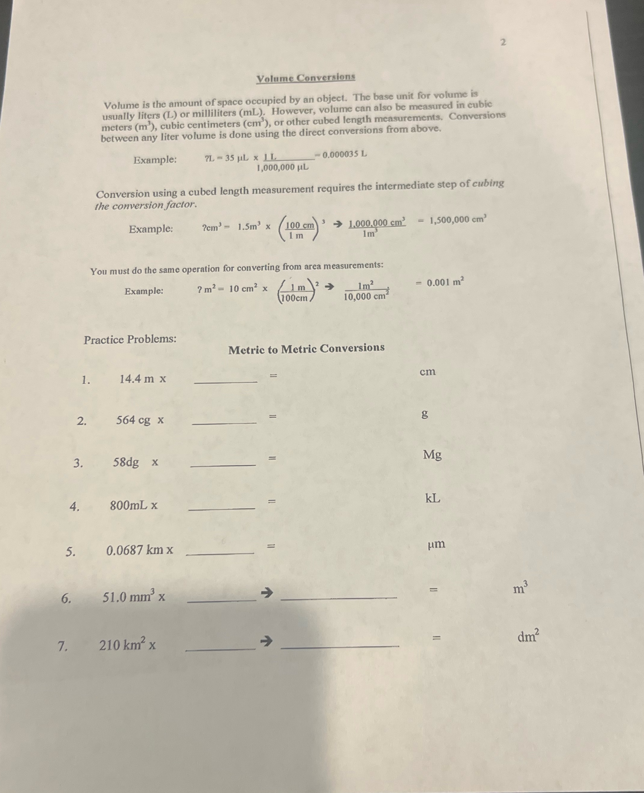 Help 2 Volume Conversions Volume is the amount of
