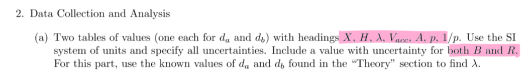 2. Data Collection and Analysis (a) Two tables of