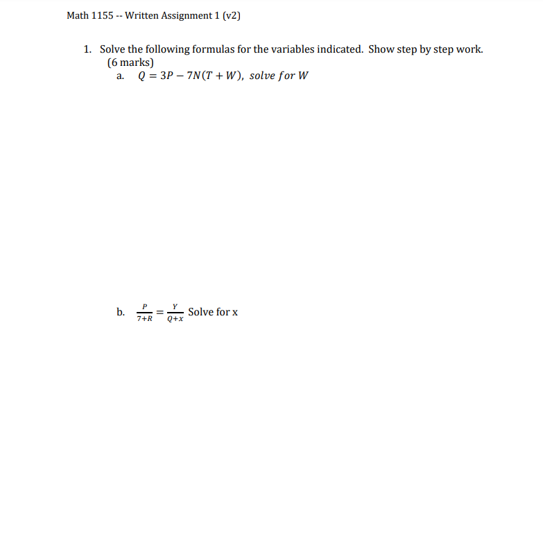 Math 1155 -- Written Assignment 1 (v2) 1. Solve